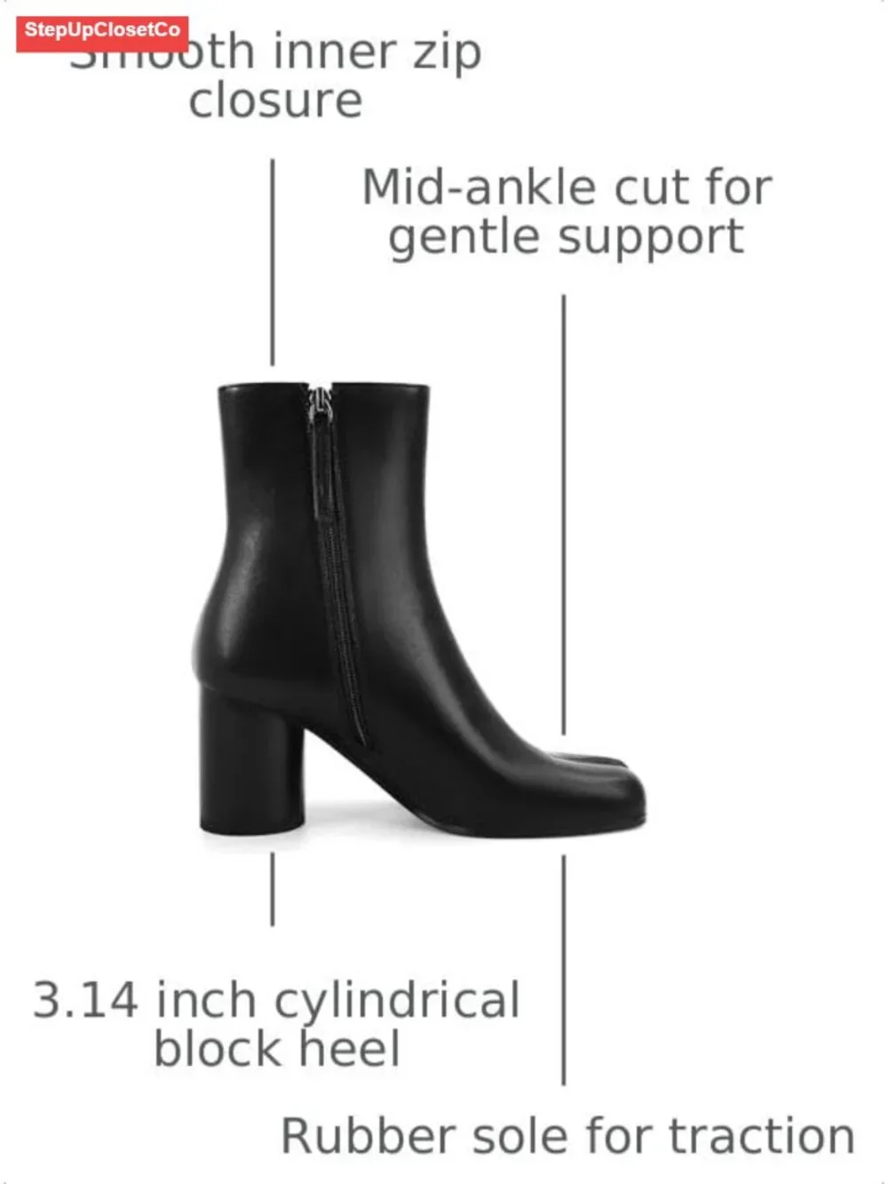 Women's Split Toe Tabi Ankle Boots Block Heel Zip Booties